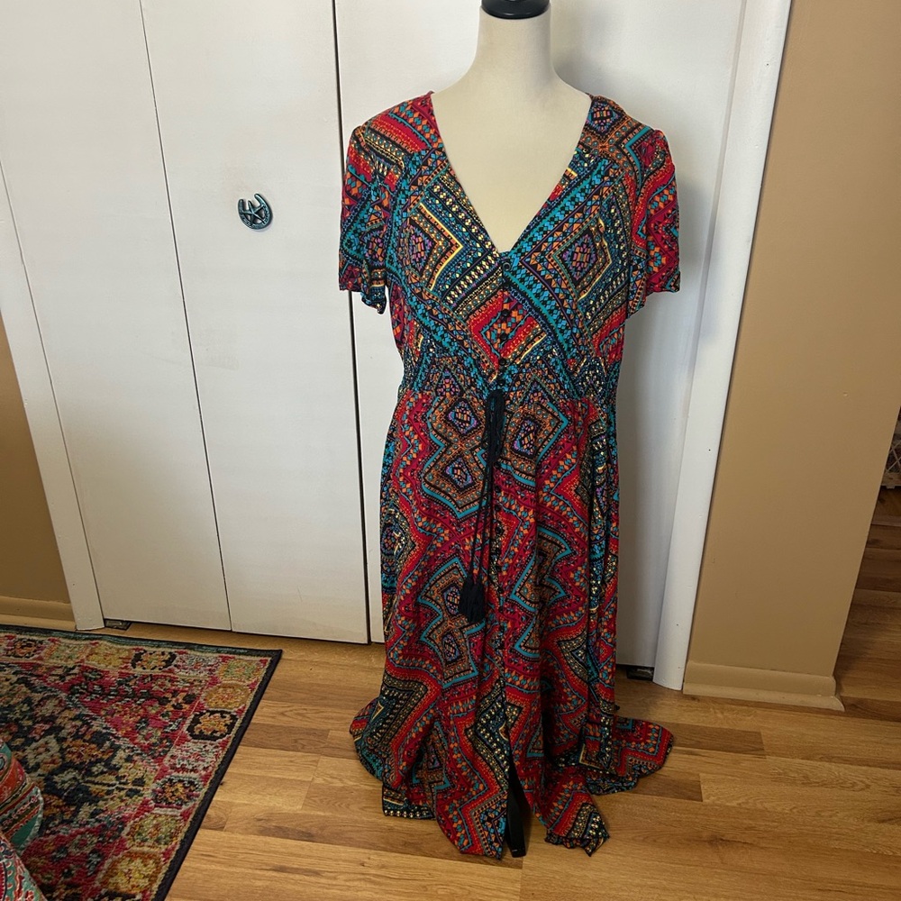 Multicolor Geometric Print Maxi Dress